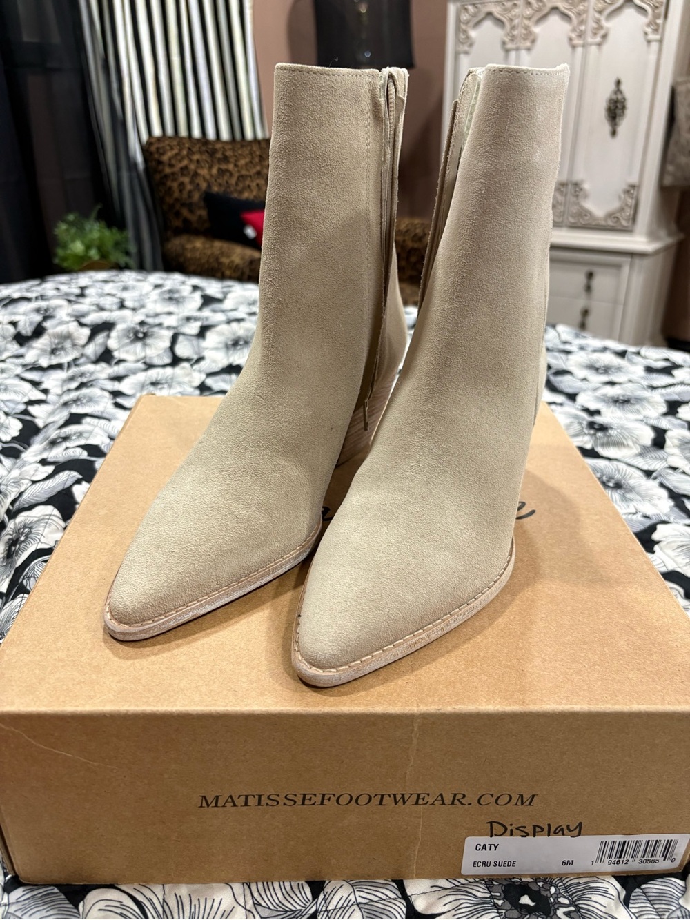 Matisse Ecru Suede Pointed Toe Ankle Booties